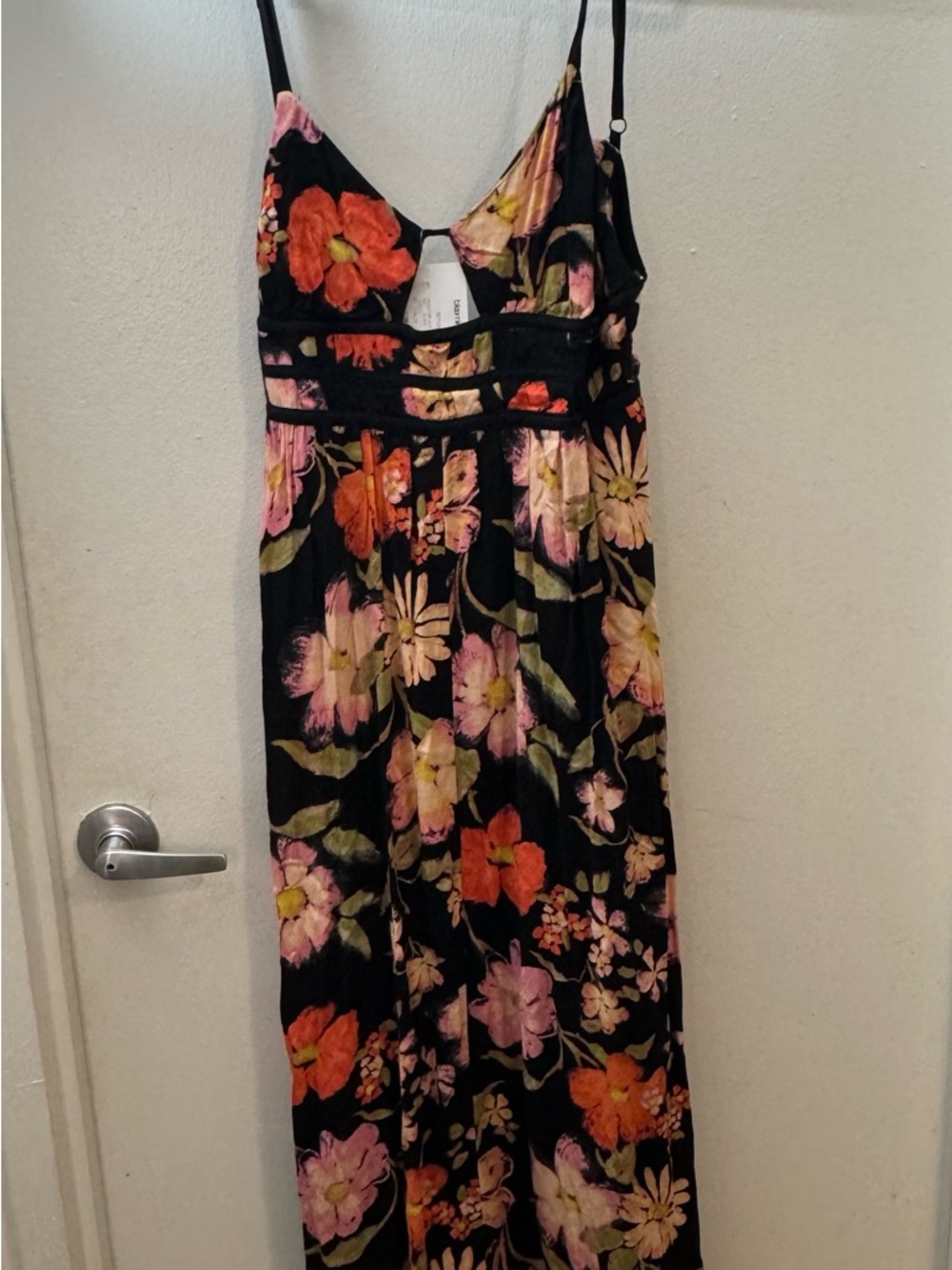 Free People Floral Spaghetti-Strap Maxi Dress - Black with Pink & Orange Floral